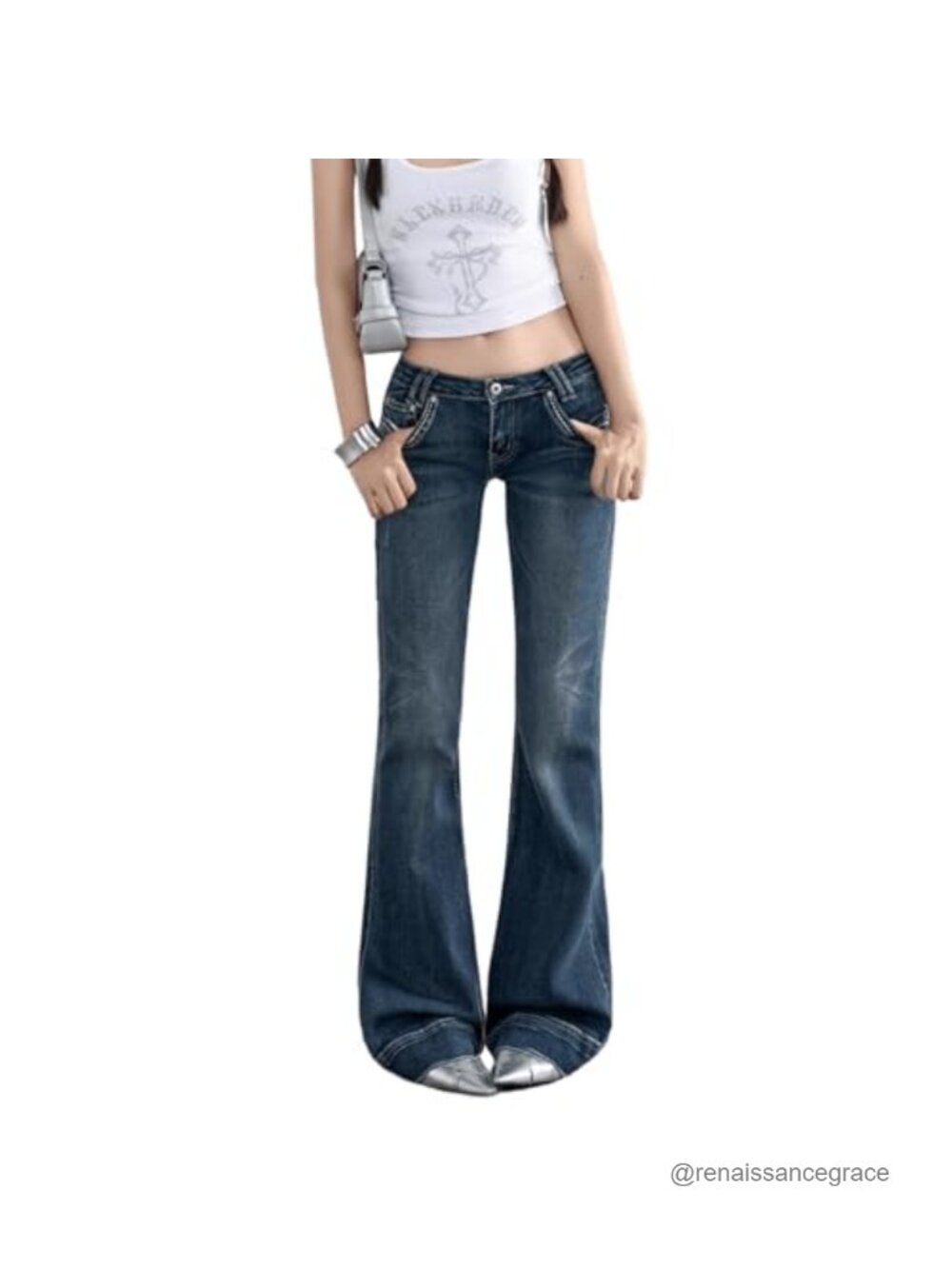Low Rise Flare Jeans Y2K Stretch Denim Bootcut Baggy Pants for Women